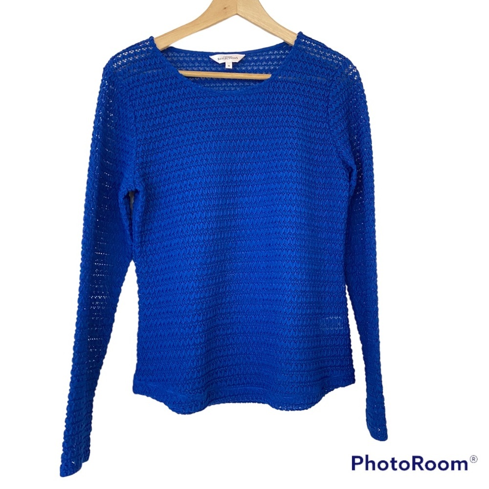 NORTHERN REFLECTIONS ROYAL BLUE LACE LONG SLEEVED TOP, MEDIUM